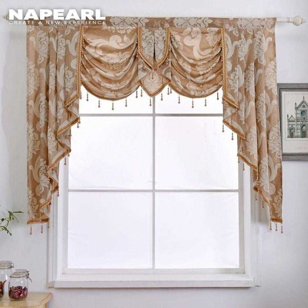 Napearl 1 pièce de luxe perlé Valance rustique décoratif fenêtre rideau maison toile de fond cascade rideaux pour salon prêt à l'emploi 210712