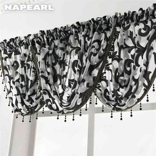 Napearl Perlé Cascade Valance Rideau de luxe européen Sheer Tissus Fenêtre Décoration Traitement Transparent Jacquard 210913