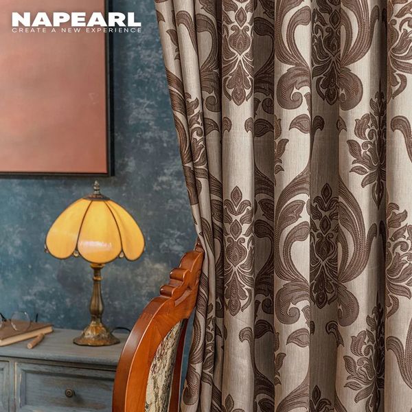 Naparl marron jacquard rideaux pour salon en polyester fenêtre rideau panneau de luxe semi-occure stores de chambre à coucher 240429
