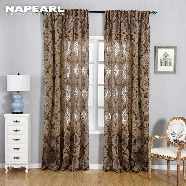 NAPEARL Ventana Panel Screening Floral Jacquard Semi-shades Cortina Marrón para Dormitorio Natural Ready Made Fabrics 210712