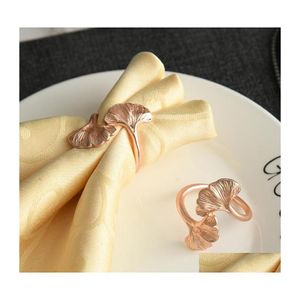 Anneaux de serviette 10pcs / métal or rose feuille d'abricot anneau de table support de décoration pour les banquets de mariage occidentaux, etc.