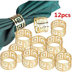 Servilleteros 12 piezas 6 piezas servilleteros de estilo europeo hebilla de servilleta de tela servilletas de servicio de patrón hueco decoración de mesa de boda dorada y plateada