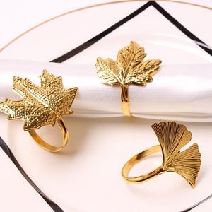 Napkin Rings 4pcs Gold Leaf Ring Ginkgo Maple Form Tissue Buckle Exquisite Restaurant Verjaardagsfeestje Wedding Tafel Decoratie