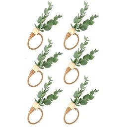 Napkin Rings 6 stuks eucalyptus handgemaakte houten kralen Home Decor Faux Greenery Holders for Weddings Party enz. 230224