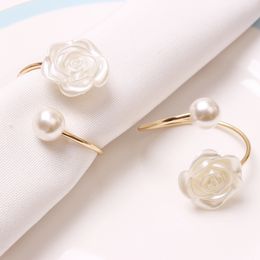 Napkin Rings 6 stcs Lot Wedding Pearl Rose Flower Napkle Buckle Ring 230330