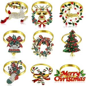 Servilleteros 9 piezas Juego de Navidad Soporte de metal Decoración de anillo de árbol 230201