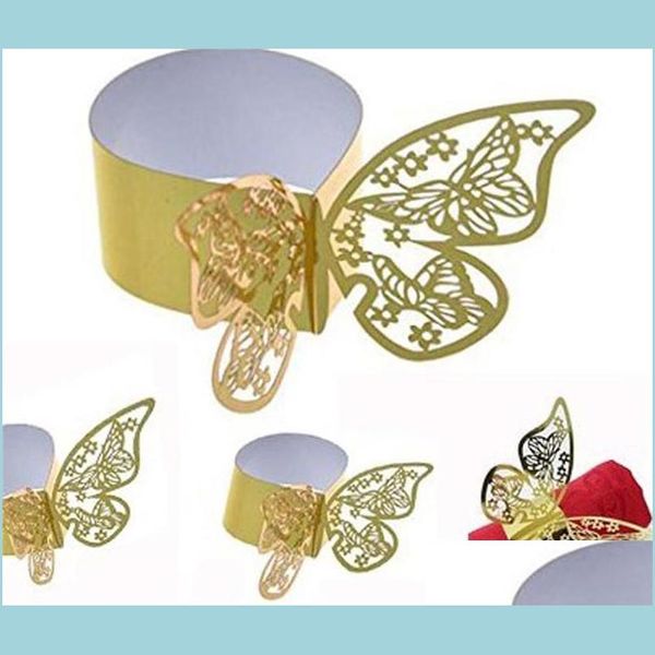 Anneaux de serviette papillon creux boucle de papier 3D pour baby shower fête restaurant table décor livraison directe maison jardin cuisine Dhr2V