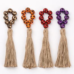 Ronds de serviette ferme perles en bois naturel glands porte-serviettes boucles pour mariage dîner Table de fête décorations pour la maison