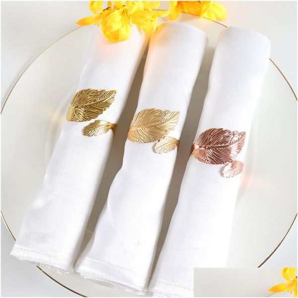 Ronds De Serviette Feuille D'or Serviettes Support En Métal Table À Manger Décoration Pour La Fête De Vacances Livraison De Baisse Maison Jardin Cuisine Bar Accessori Dhwrw