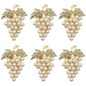 Anillos de servilleta Juego de uvas de 6 con soporte de anillo de aleación con incrustaciones de perlas y diamantes de imitación brillantes 193I