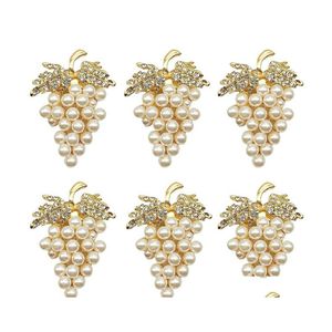 Anneaux de serviette Raisins Ensemble de 6 avec imitation scintillante diamant et incrustation de perles porte-anneau en alliage livraison directe maison jardin cuisine Dhciz