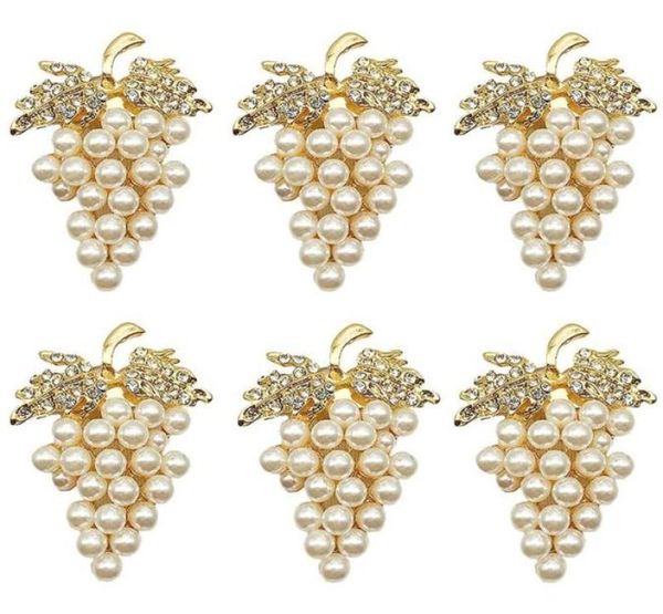 Ronds de serviette Grapes Set de 6 avec imitation scintillante Diamond et perles en alliage en alliage Holder4109827