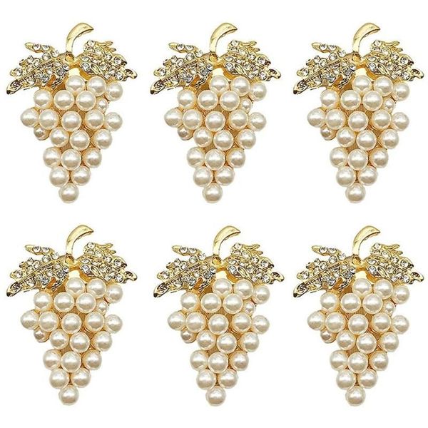 Ronds de serviette raisins lot de 6 avec imitation diamant scintillant et incrustation de perles support d'anneau en alliage 270W