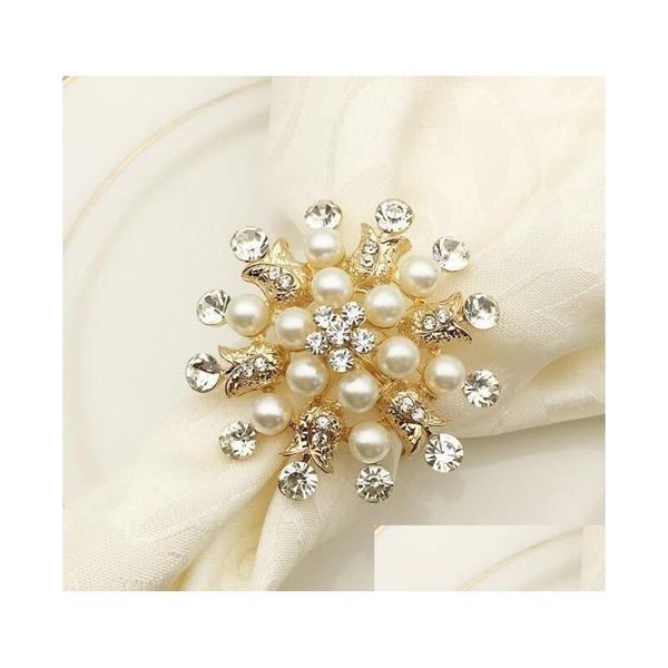 Anillos de servilleta de lujo perla diamante el suministros de boda anillo chapado en oro hebilla decoración de escritorio entrega entrega hogar jardín cocina, di dhcse