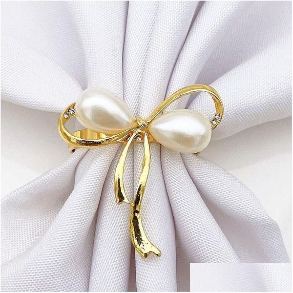 Anillos de servilleta Anillos de servilleta 6 piezas de oro lindo perla forma de arco servilleta hebilla para la decoración de la mesa del banquete de boda suministros de cocina hogar g dhyl9