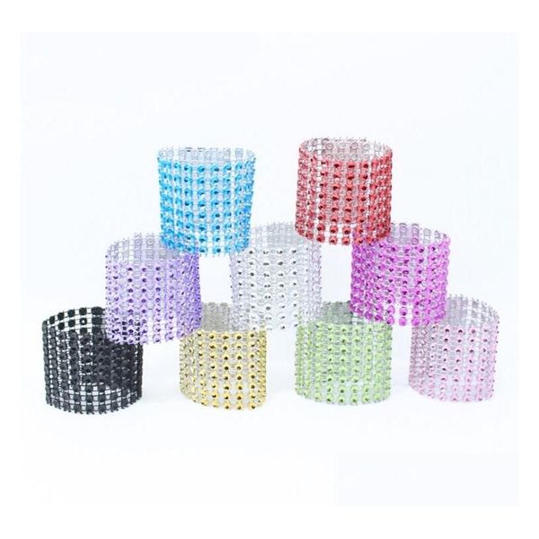 Anillos de servilleta Plástico El Wedding / Sash Sash Diamond Mesh Wrap para la decoración del partido Gold / Sier Drop Delivery Home Garden Kitchen Dinin Dhhkm