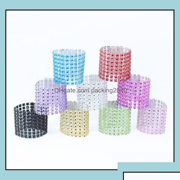 Anillos para servilletas de plástico El Wedding/Sash Sash Diamond Mesh Wrap para decoración de fiesta Gold/Sier Drop Delivery 2021 Table Ac Otxgf