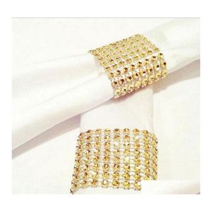 Ronds de serviette en gros 100 pièces/ensemble en plastique strass Wrap couleur dorée anneau chaise boucle El fournitures de mariage maison livraison directe Gard Otzo8