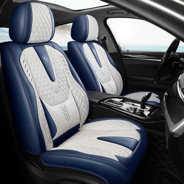 Housses de siège de voiture Nappa en simili cuir imperméable et respirant pour voitures SUV camion berline, coussin de siège complet universel bleu + blanc