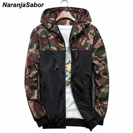 Naranjasabor Lente Herfst Heren Jassen Camouflage Militaire Hooded Jassen Casual Rits Mannelijke Windjack Mannen Merk Kleding N434 X0621