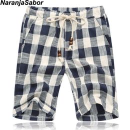 Naranjasabor zomer heren casual shorts katoen plaid strand mannen mode korte mannelijke sport cool merk kleding 5XL N505 210714
