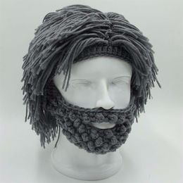 NaroFace tricoté à la main hommes hiver Crochet moustache chapeau barbe bonnets visage gland vélo masque Ski chaud casquette drôle chapeau cadeau nouveau C201O