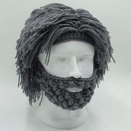 NaroFace tricoté à la main hommes hiver Crochet moustache chapeau barbe bonnets visage gland vélo masque Ski chaud casquette drôle chapeau cadeau nouveau C2007