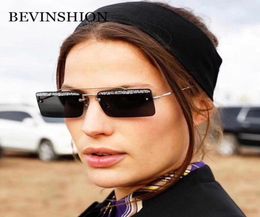 Smal Modern Retro Brand Designer Square Zonnebril Dames Vintage Luxe Bling Shiny Lens Rimless Sun Glases Vrouw Pink Red UV3172252