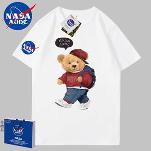 NASA AODC Co-merk 2023 Nieuwe zomerbeerprint Puur katoen T-shirt met korte mouwen Paar Trendy los