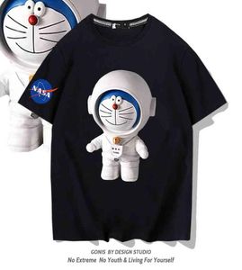 NASA co astronauta marca marea camiseta corta hombres y mujeres verano suelta casual dibujos animados robot gato fuera del hombro media manga 4612835