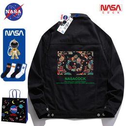 NASA Co Brand Jacks for Men and Women Spring and Autumn New Polo Neck Trendy Loose Instagram High Street Couple Fashion Denim Coat JKL