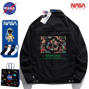 Vestes de marque NASA CO pour hommes et femmes Spring and Automne Nouveau Polo Neck Trendy Loose Instagram High Street Couple Fashion Denim Coat PQK