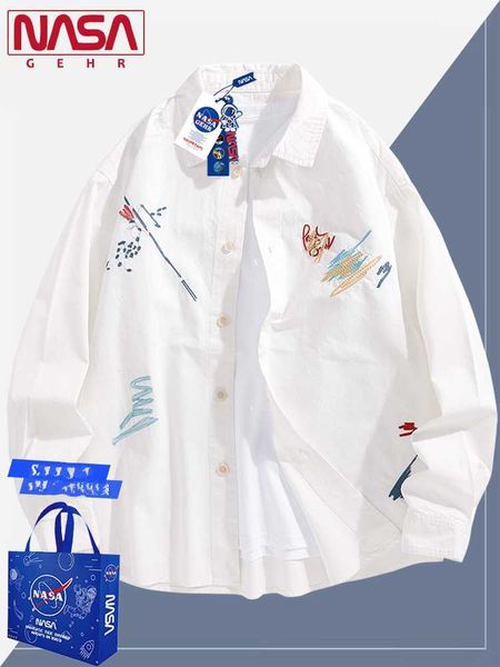 Camisa blanca de la marca NASA Company Luxury American Spring and Fall Jacket 2024 Nuevo camisa de algodón Camisa de diseñador de diseñador