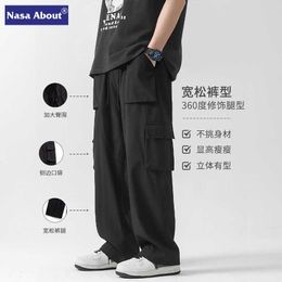 NASA Salopes fonctionnelles pour hommes Summer mince Pantalon décontracté à jambe droite American Fashion Labé