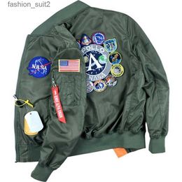 nasa jassen herfstvlucht pilotenjas jas zwart groen bommenwerper Apollo heren nasa geborduurde honkbaljassen met ritssluiting cp bomberjack herenjassen DHR0