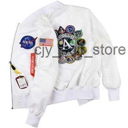 Chaquetas de la NASA Chaqueta piloto de vuelo de otoño Abrigo Negro Verde Bomber Apollo Hombres Nasa Bordado Abrigos de béisbol con cremallera CP Bomber Jacket Chaquetas para hombres 4 N7TI