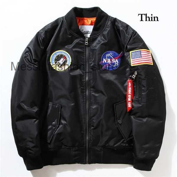 Chaquetas de la NASA para hombre, chaqueta de piloto de vuelo de otoño, abrigo Bomber negro y verde Ma1, abrigos de béisbol bordados de la NASA con cremallera M-xxl 2 L1V9