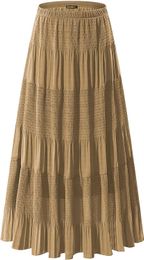 NASHALYLY Jupe longue évasée plissée taille haute en mousseline de soie pour femme
