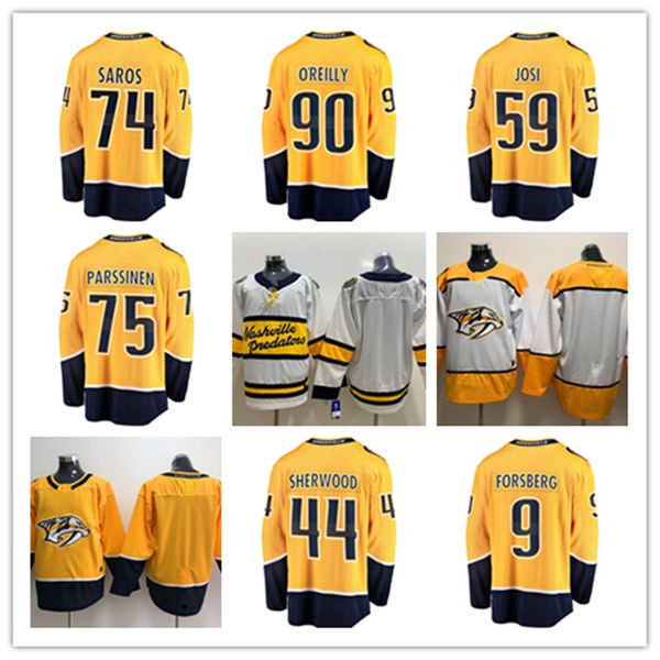 Nashville Predators personalizados camisetas de hockey 74 Juuse Saros 2 Luke Schenn 44 Kiefer Sherwood 10 Colton Sissons 36 Cole Smith 16 Jason Zucker 14 Gustav Nyquist