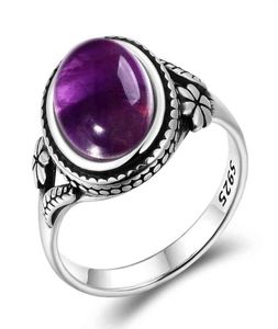 Nasiya vintage bohemia -stijl 8x10 mm ovale natuurlijke amethist ringen voor vrouwen 925 zilveren ring jubileumfeestje cadeau fijne sieraden6347671