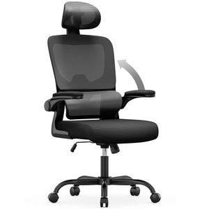 Naspaluro Ergonomische bureaustoel, computer met hoge rug met elastische adaptieve lendensteun, verstelbare hoogte, hoofdsteun en opklapbare armen, ademend mesh-bureau