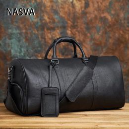 NASVA-Bolso de fin de semana de cuero para hombre y mujer, bolsa de viaje con compartimento para zapatos, bolsa de viaje grande de cuero, 240104