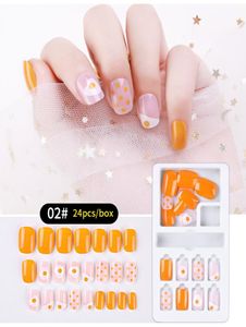 NAT006 24 pièces coloré réutilisable couverture complète faux ongles artificiels conseils détachables ongles Art faux conseils d'extension avec revêtement de gel UV2828619