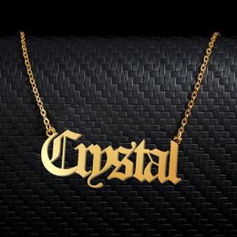 Crystal Old English Name Collier en acier inoxydable 18K Gold pour femmes bijoux Plaque name