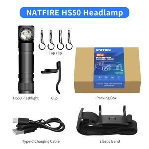 Natfire HS50 Lampe frontale LED EDC 18650 RECHARGAGE USB C CAFFILLE 1000LM TORTE DE PLISSE EXTÉRIEUR BRIVE