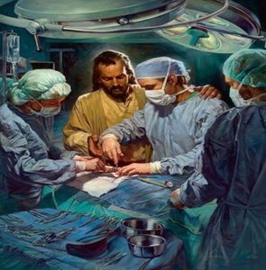 Nathan Greene CHEF DU PERSONNEL MÉDICAL Jésus dans la salle d'opération Décor à la maison Impression HD Peinture à l'huile sur toile Art mural Toile Pictur2948019