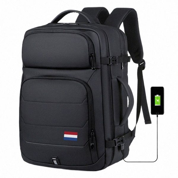 Bandera nacional 40L Mochilas expandibles Puerto de carga USB Bolsa para computadora portátil de 17 pulgadas Bolsa de viaje impermeable SWISS-Multifunctial Busin o09a #