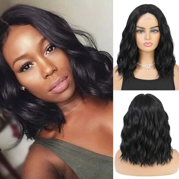 Natifah negro corto Bob tejido pelo rizado para niña uso diario estilo sintético s Natural flexible verano resistente al calor 240327