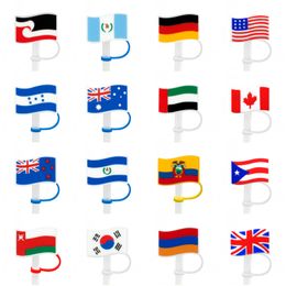 Bandera nacional de silicona suave toppers de paja accesorios encantos Reutilizable a prueba de salpicaduras Beber traje de paja decorativo para 8 mm en vaso vaso suministros para fiestas