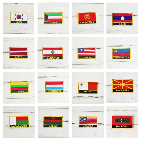 National Flag Square Broidery Patch Badge 8 * 5cm Korea Kuwajt Laos Liban Lithuania Malta Macédoine Maldivs Malaisie Lettonie